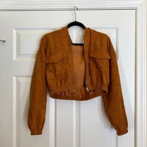 SHEIN Cropped Brown Corduroy Hoodie